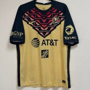 Nike Club America 2020-21 Home Soccer Jersey Mens XL Yellow Navy Blue Dri-FIT